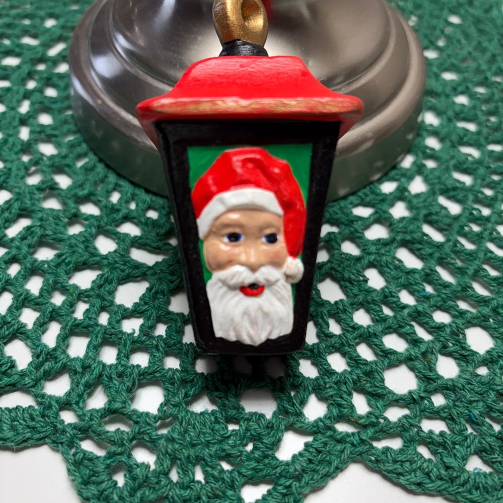 Vintage Santa Lantern Ornament Red and Green EUC